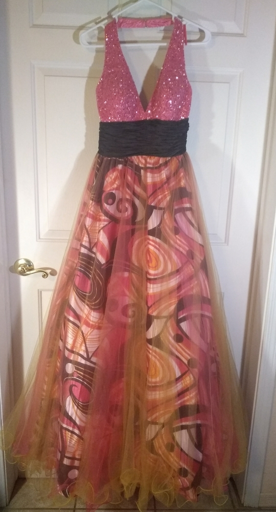 Beautiful layered gown with colorful tulle